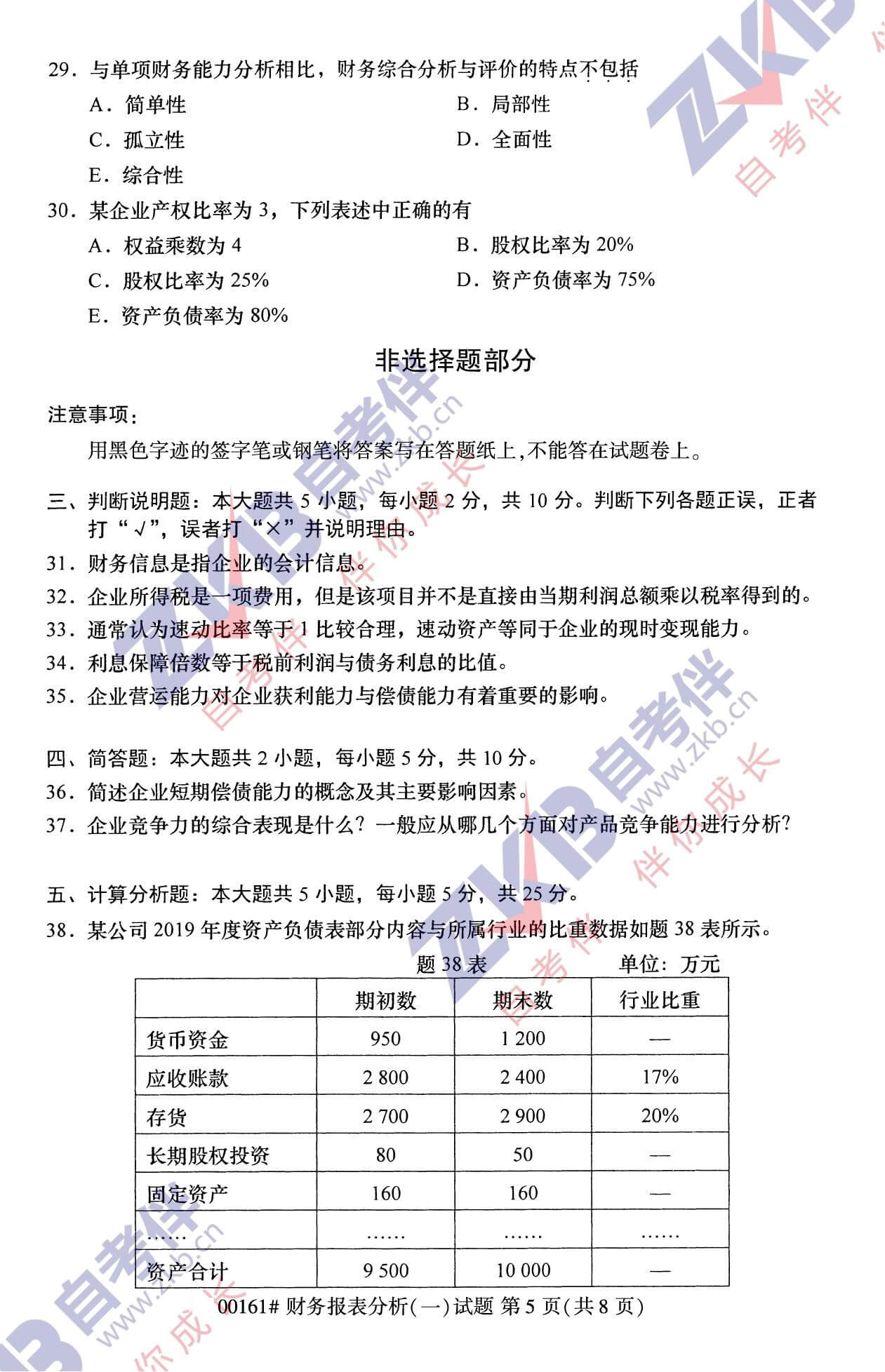 2021年10月福建自考00161財務(wù)報表分析(一)試卷